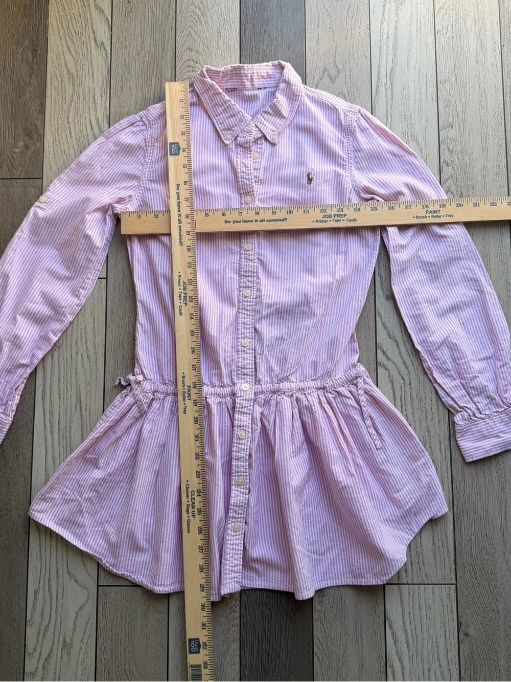 Ralph Lauren Kids Pink and White Striped Peplum Button-Down Dress 12-14